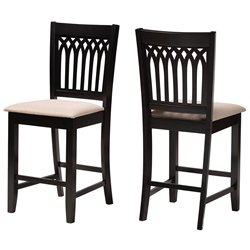 Baxton Studio Genesis Modern Beige Fabric and Dark Brown Finished Wood 2-Piece Counter Stool Set